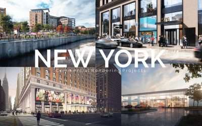 Commercial Rendering Services for New York, USA: 7 Architectural Projects including Office, Factory, Mixed-use, Hotel, Shopping Mall, Apartment and more